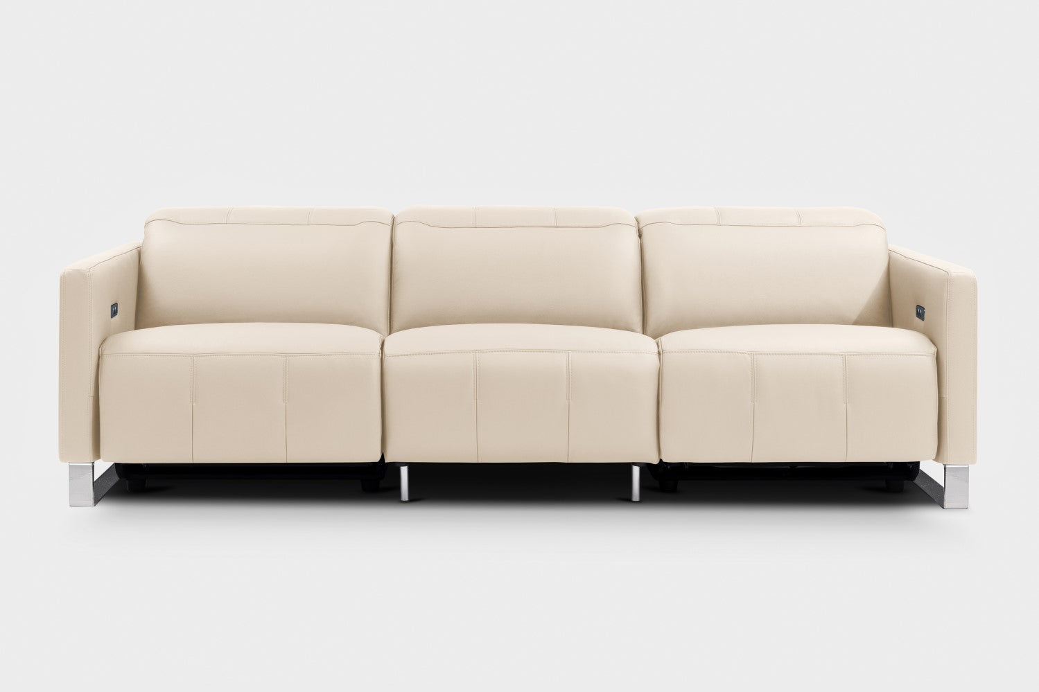 Valencia Isla Modern Top Grain Leather Reclining Sofa, Three Seats, Beige
