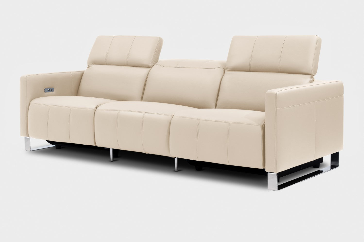 Valencia Isla Modern Top Grain Leather Reclining Sofa, Three Seats, Beige