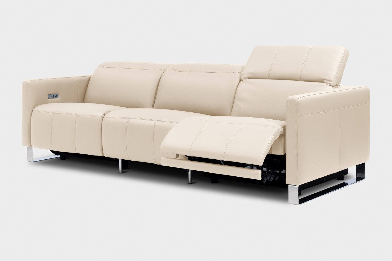 Valencia Isla Modern Top Grain Leather Reclining Sofa, Three Seats, Beige
