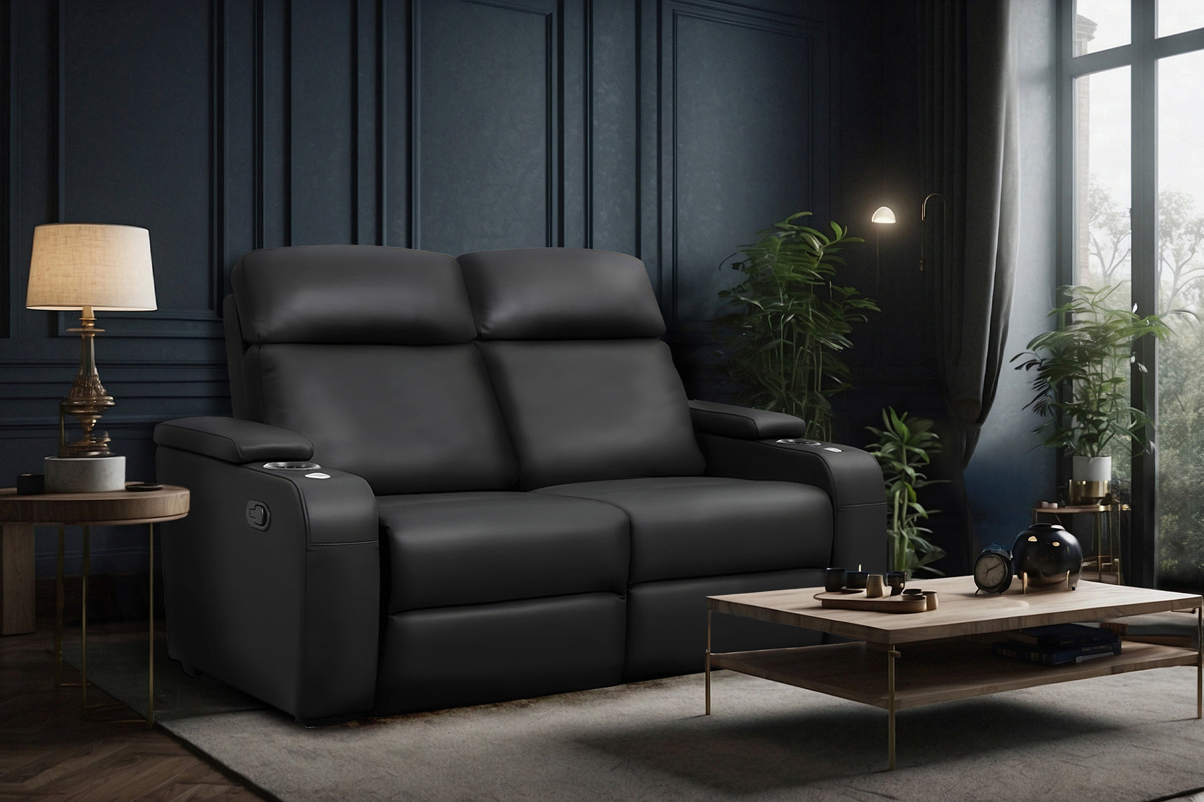 Valencia Bellagio Home Cinema Seating Manual Recliner Row of 3, Black
