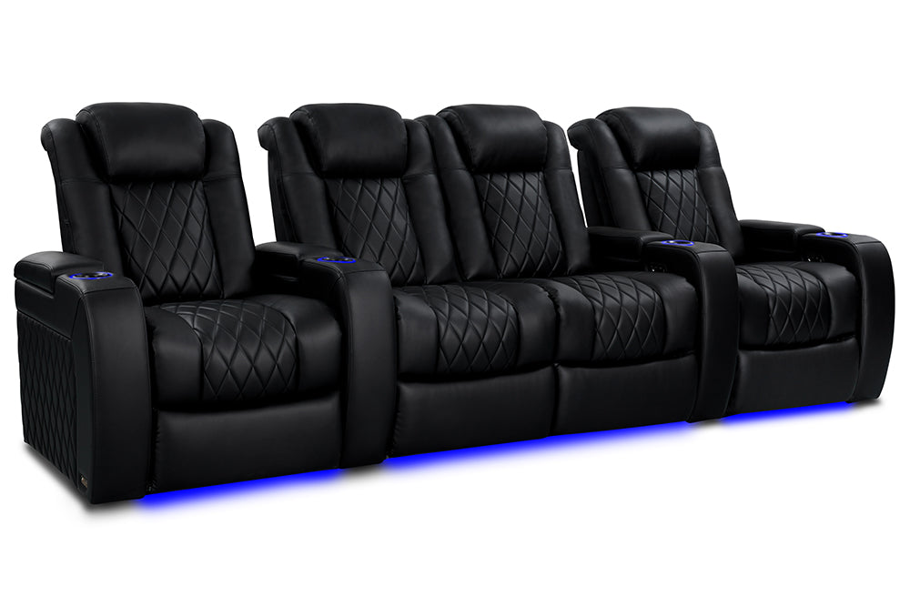 Valencia Tuscany Heat & Massage Home Theater Seating Row of 4 Loveseat Center Black
