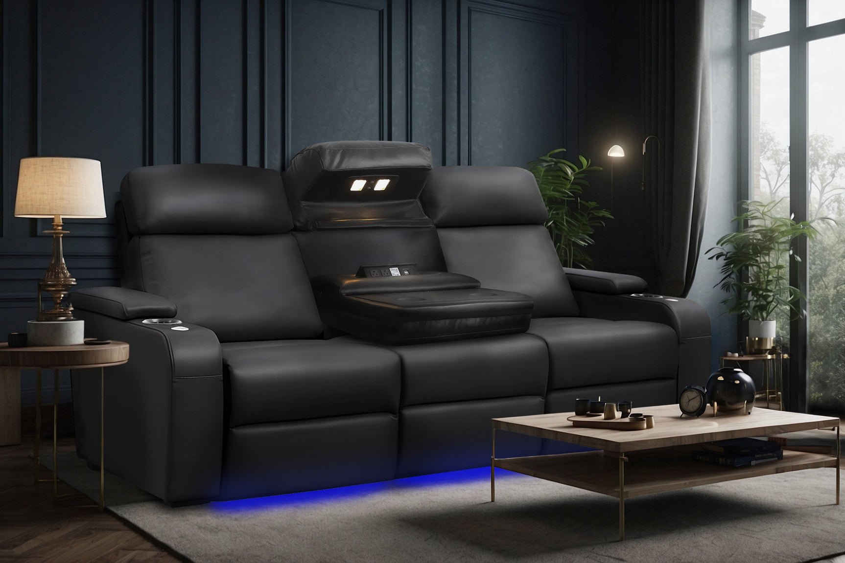 Valencia Bellagio Home Cinema Seating Power Recliner Row of 4, Black