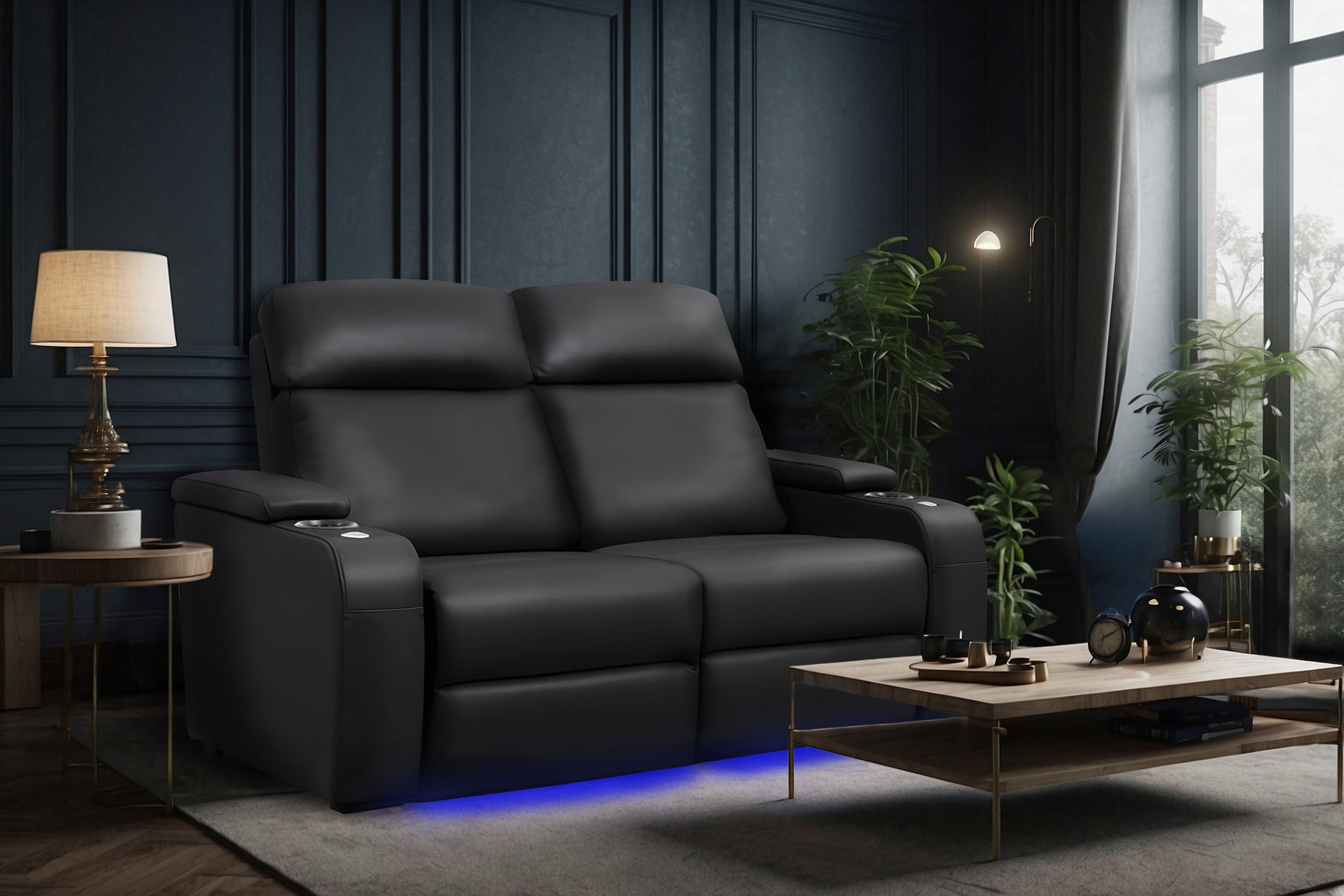 Valencia Bellagio Home Cinema Seating Power Recliner Row of 4, Black