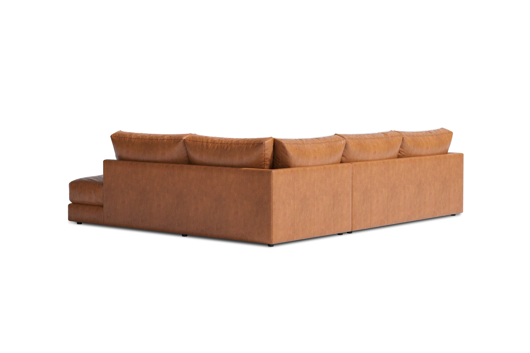 Valencia Serena Leather L-shape with Right Chaise Sectional Sofa, Cognac