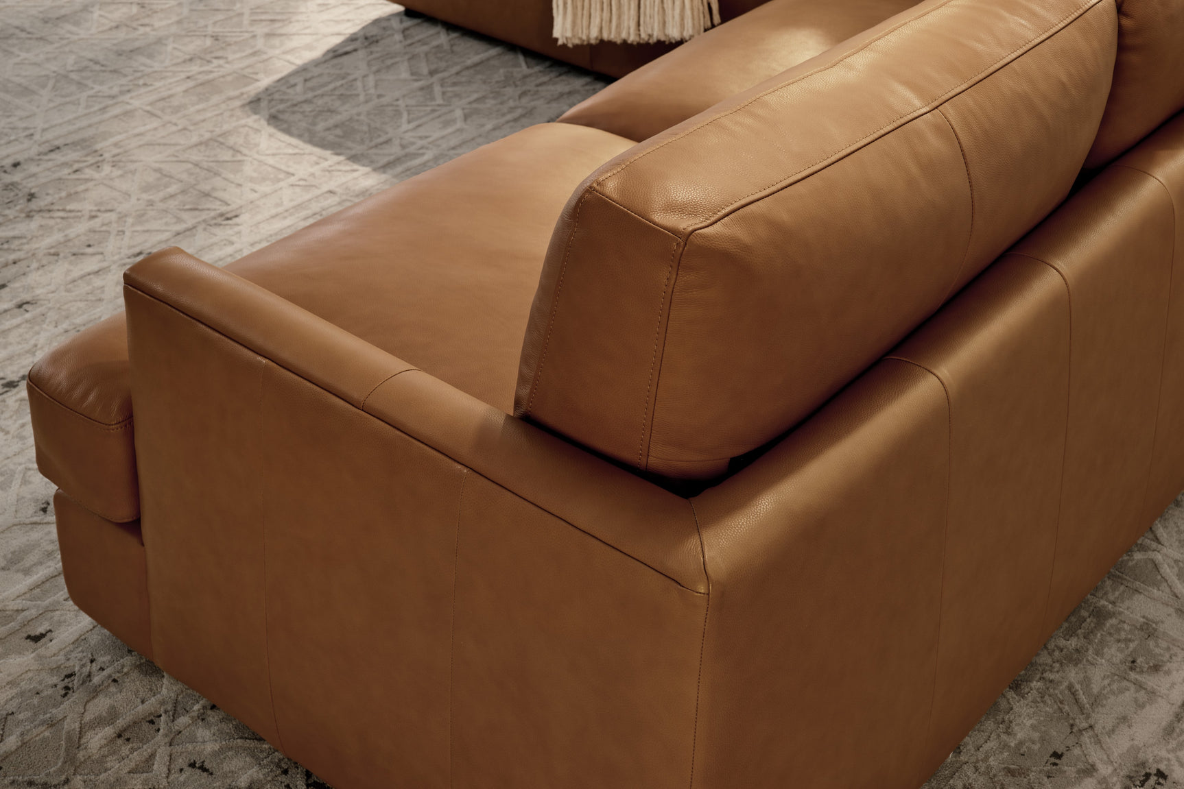 Valencia Serena Leather L-shape with Left Chaise Sectional Sofa, Cognac