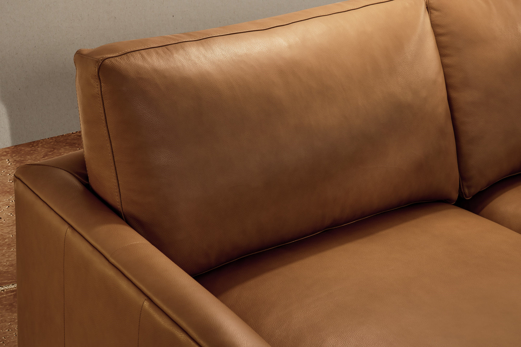 Valencia Serena Leather L-shape with Right Chaise Sectional Sofa, Cognac