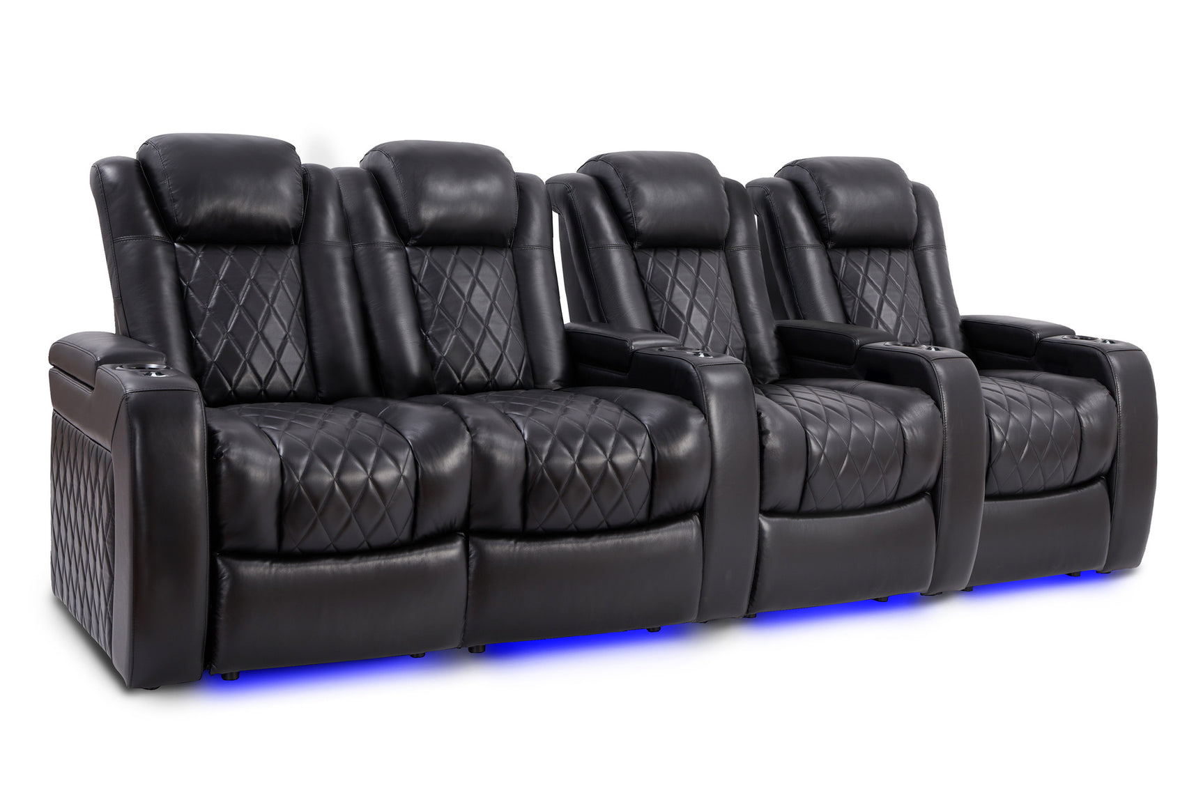 Valencia Tuscany Slim Home Theater Seating Row of 4 Loveseat Left Midnight Black