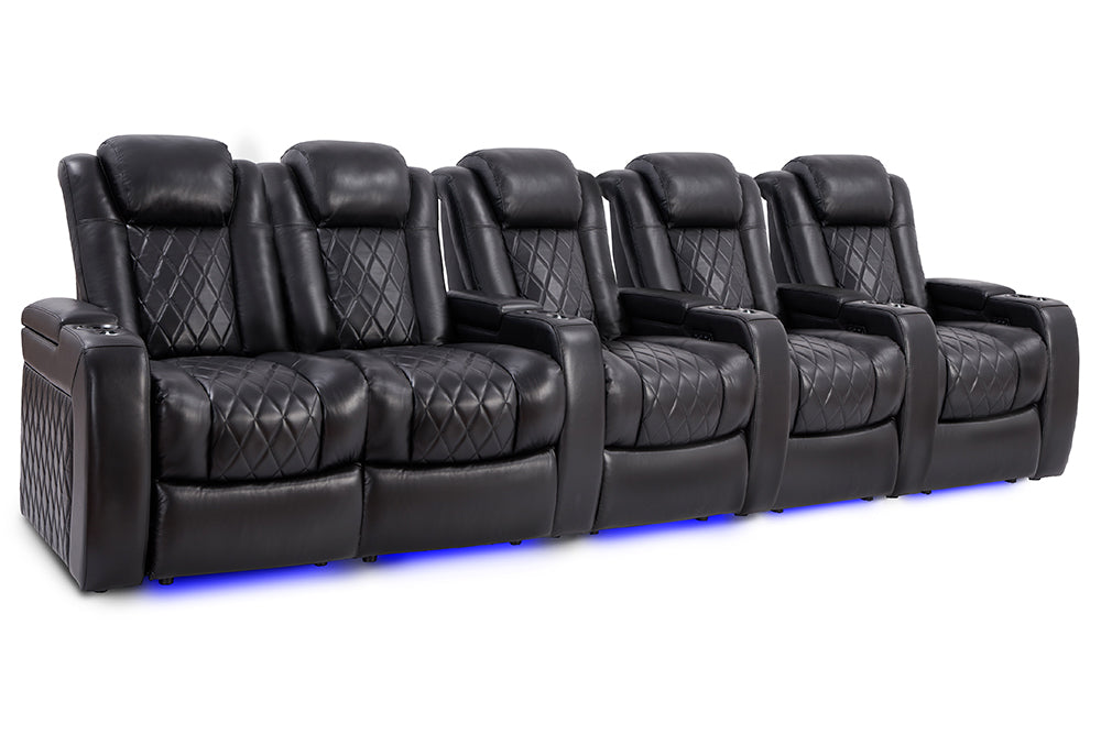 Valencia Tuscany Slim Home Theater Seating Row of 5 Loveseat Left Midnight Black