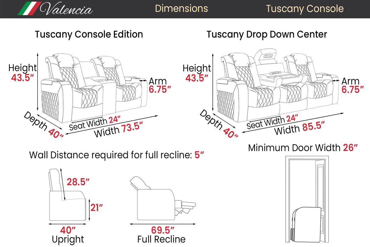 Valencia Tuscany Console 2 Seat Edition Theater Seating