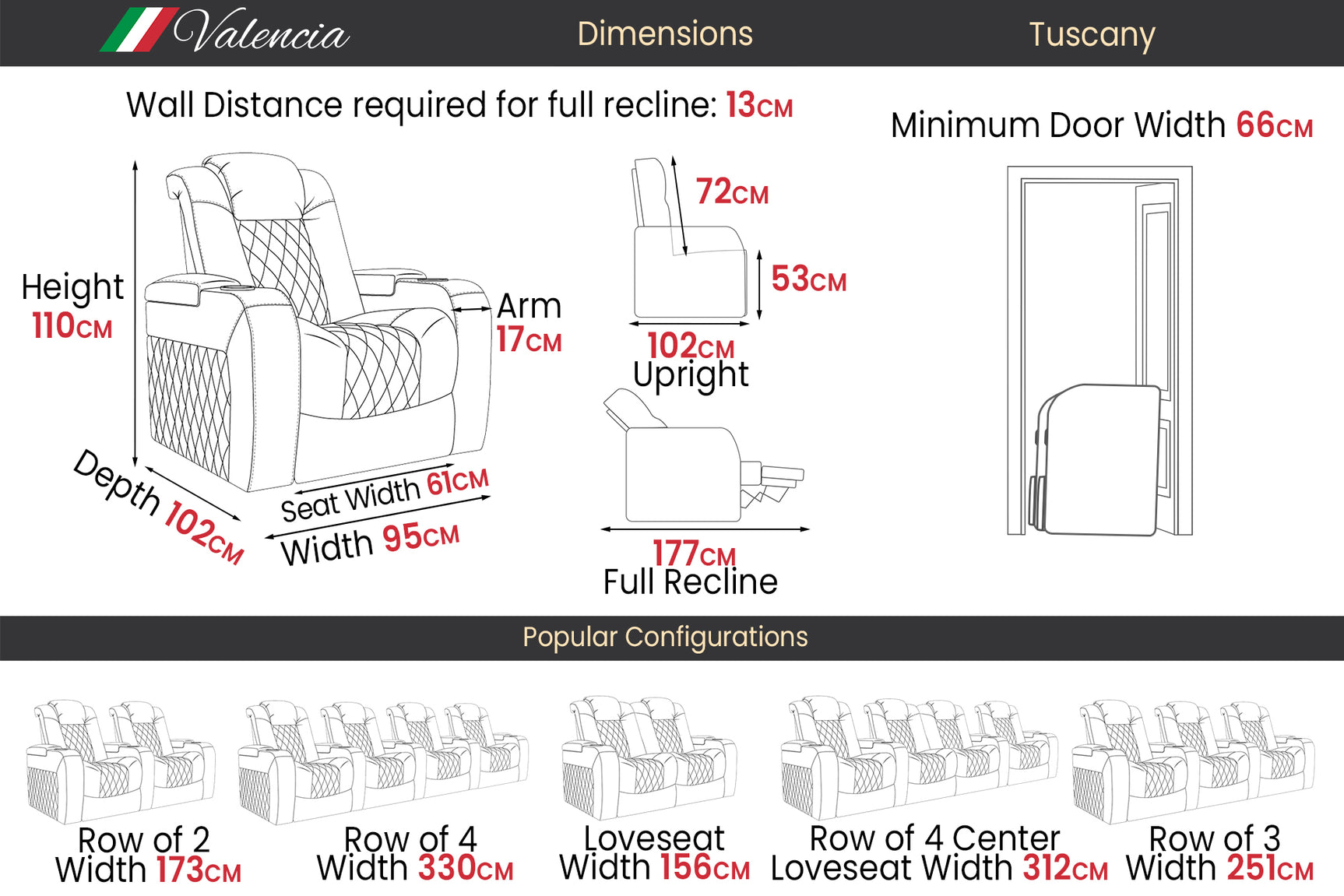 Valencia Tuscany Ultimate Luxury Heat & Ventilation Leather Home Theater Seating