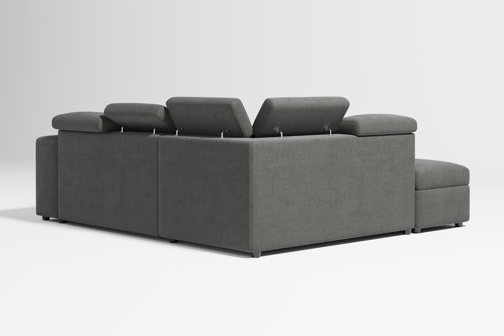 Valencia Finn Fabric Sectional Sofa Bed with Left Hand Storage, Dark Grey Color