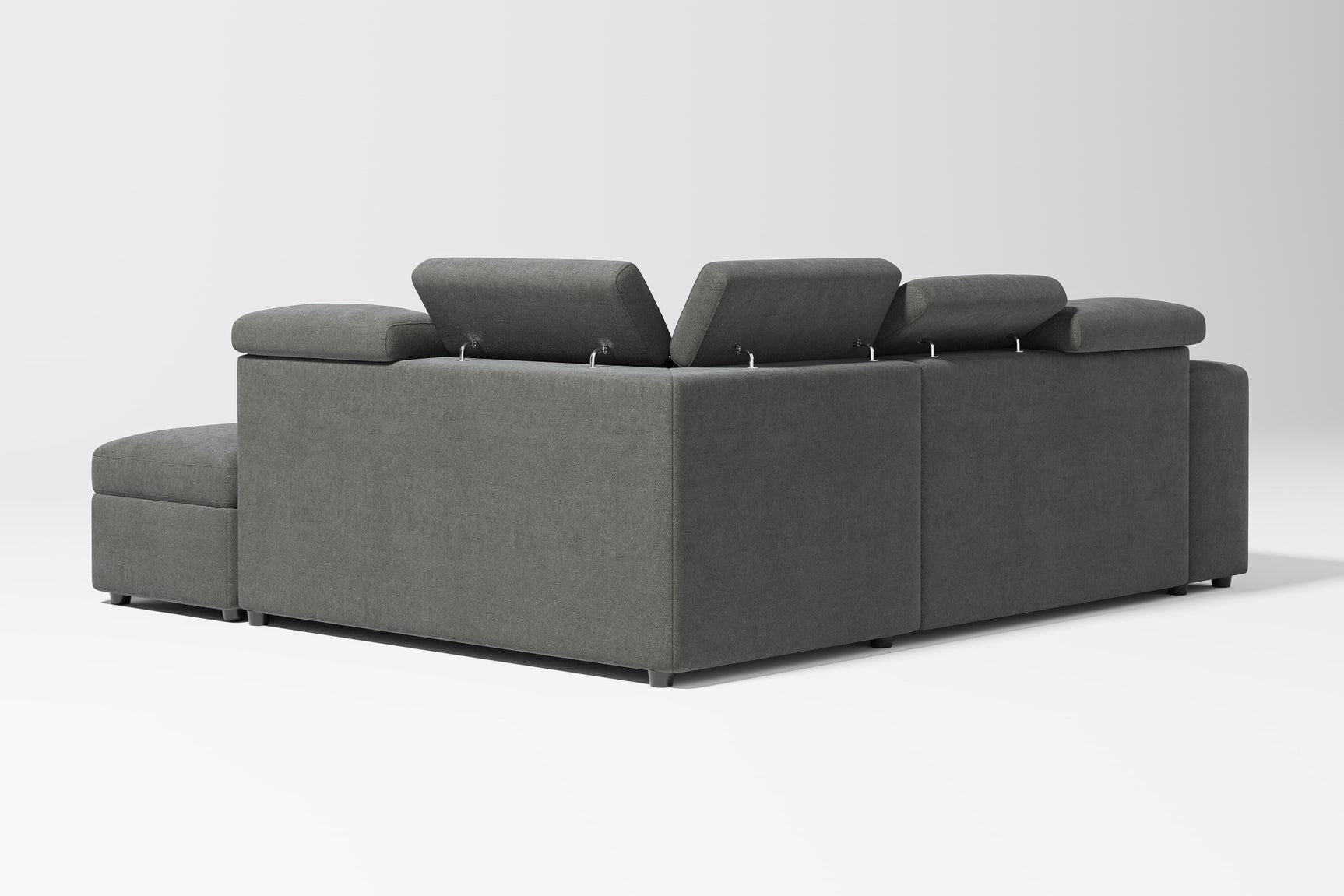 Valencia Finn Fabric Sectional Sofa Bed with Right Hand Storage, Dark Grey Color