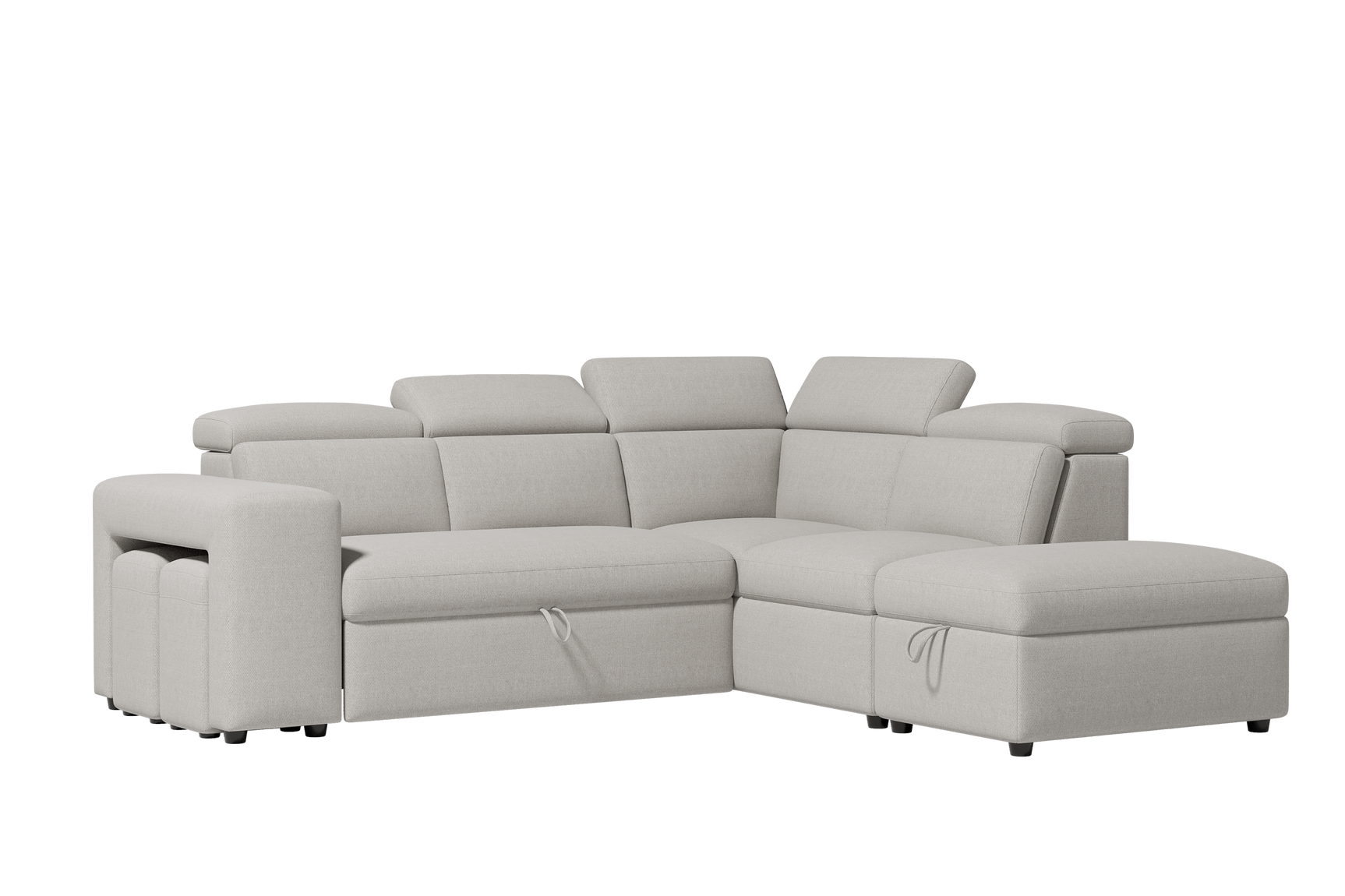 Valencia Finn Fabric Sectional Sofa Bed with Right Hand Storage, Light Grey Color
