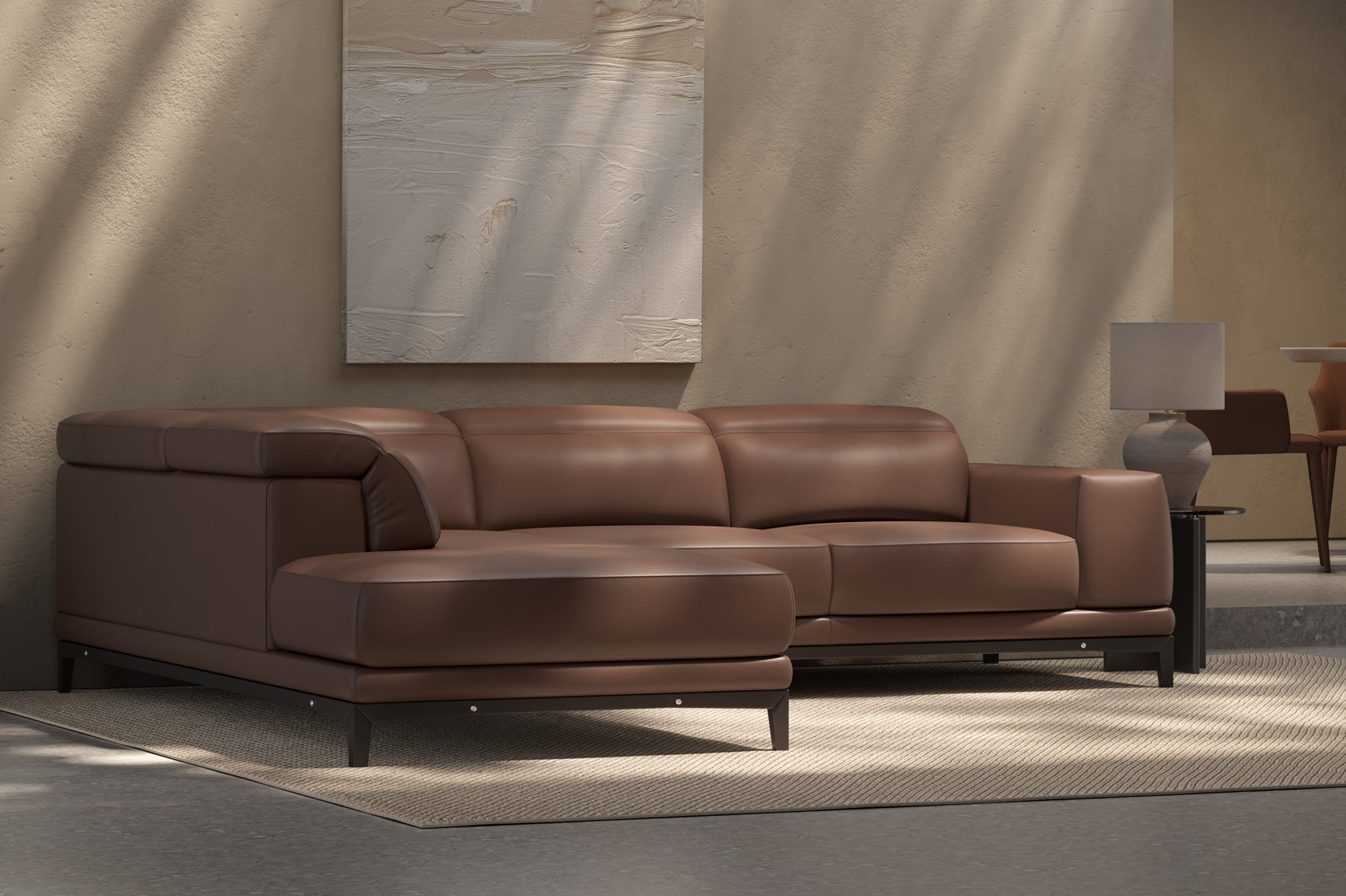 Valletta Sectional Leather Sofa, L-Shape & Left Chaise, Dark Brown