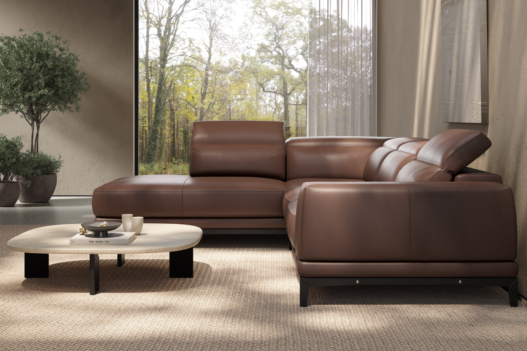 Valletta Sectional Leather Sofa, L-Shape & Left Chaise, Dark Brown