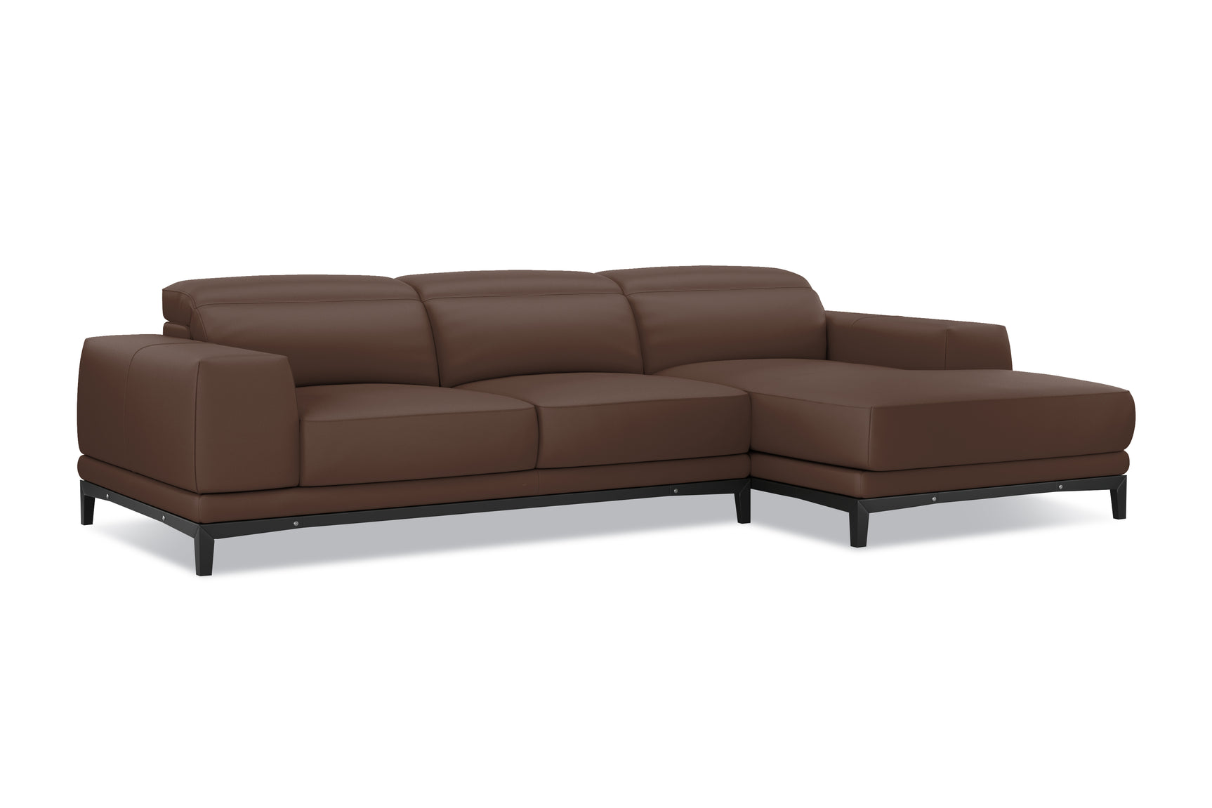 Valencia Valletta Top Grain Leather Three Seats with Right Chaise Sofa, Dark Brown