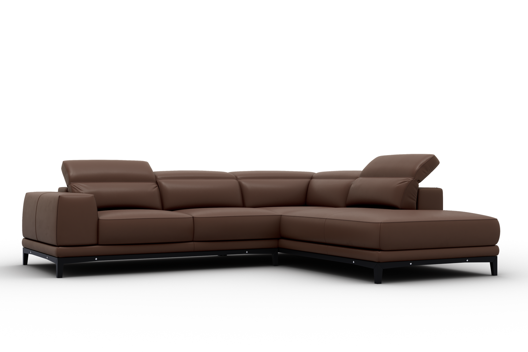 Valletta Sectional Leather Sofa, L-Shape & Right Chaise, Dark Brown