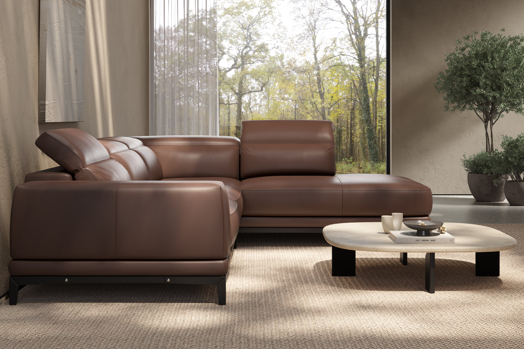 Valletta Sectional Leather Sofa, L-Shape & Right Chaise, Dark Brown