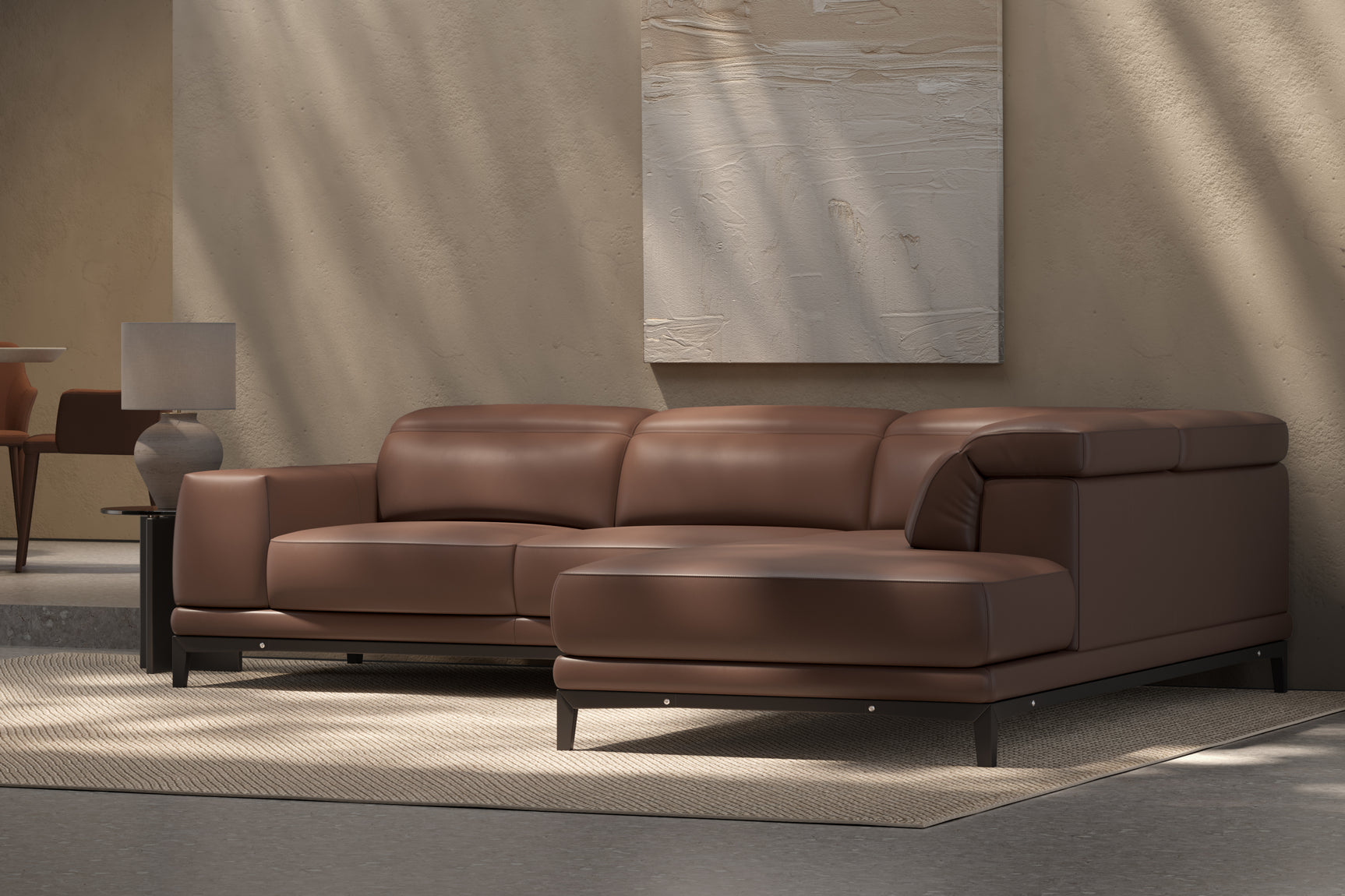 Valletta Sectional Leather Sofa, L-Shape & Right Chaise, Dark Brown