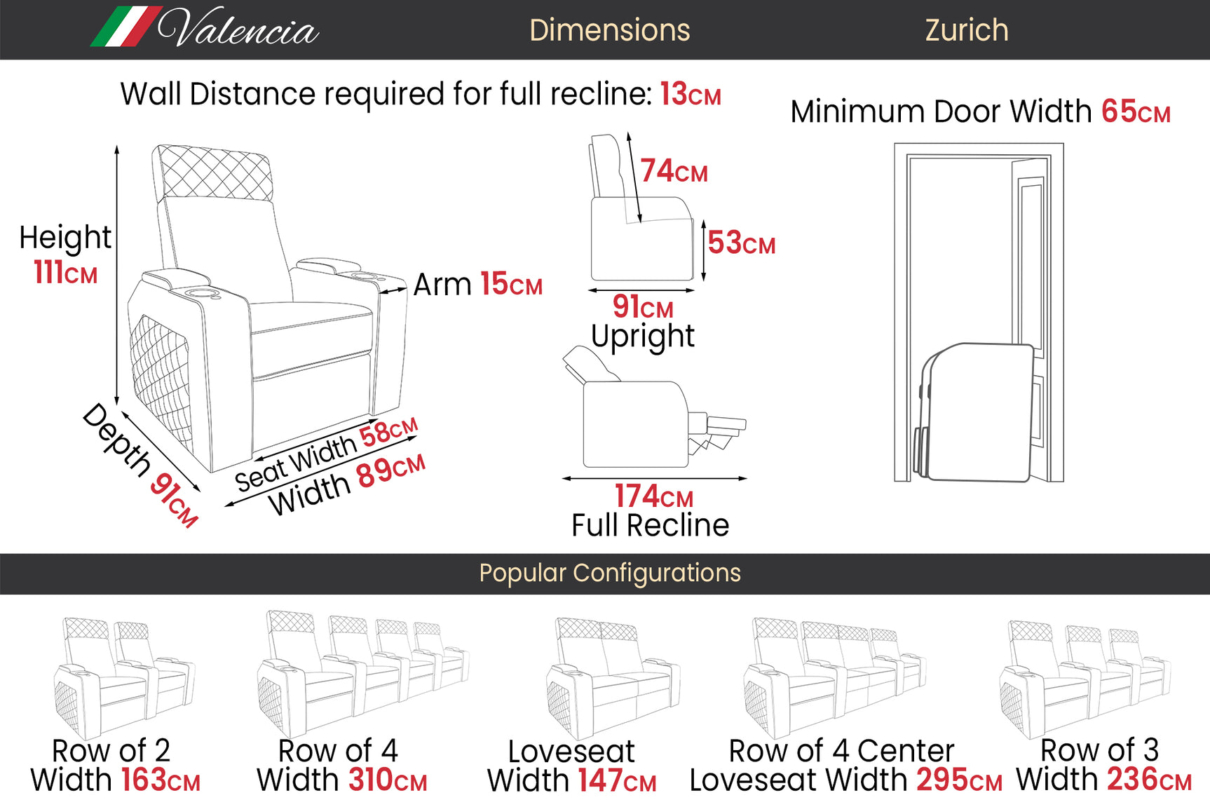 Valencia Zurich Home Cinema Seating