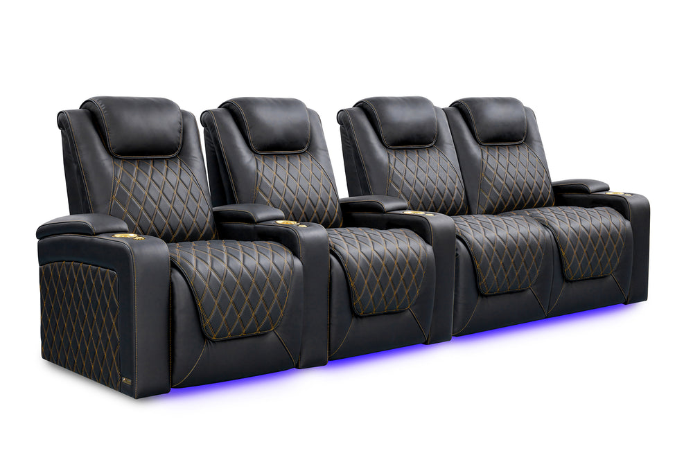 Valencia Oslo Ultimate Luxury Edition Row of 4 Loveseat Right Onyx with Gold Stitching
