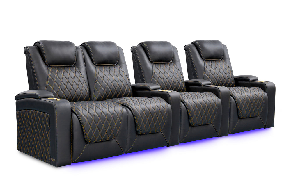 Valencia Oslo Ultimate Luxury Edition Row of 4 Loveseat Left Onyx with Gold Stitching