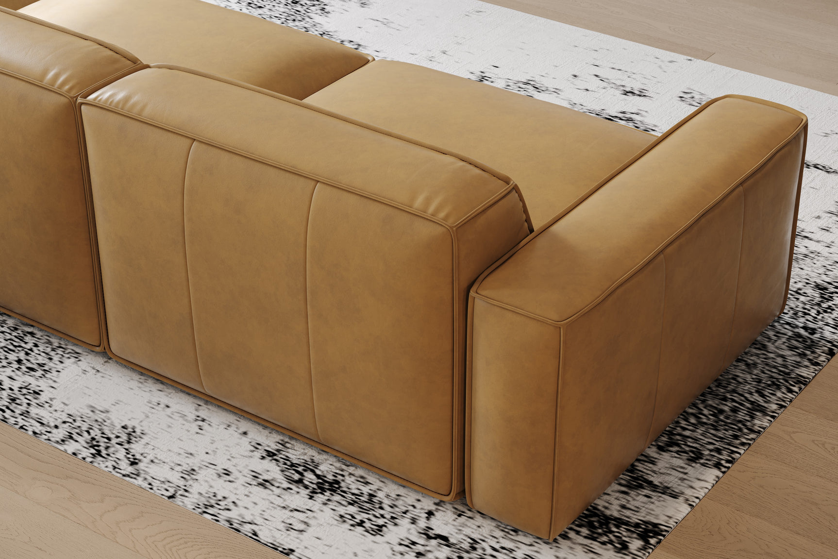 Valencia Nathan Full Aniline Leather Lounge Modular Sofa, Three Seats with Right Chaise, Caramel Brown Color