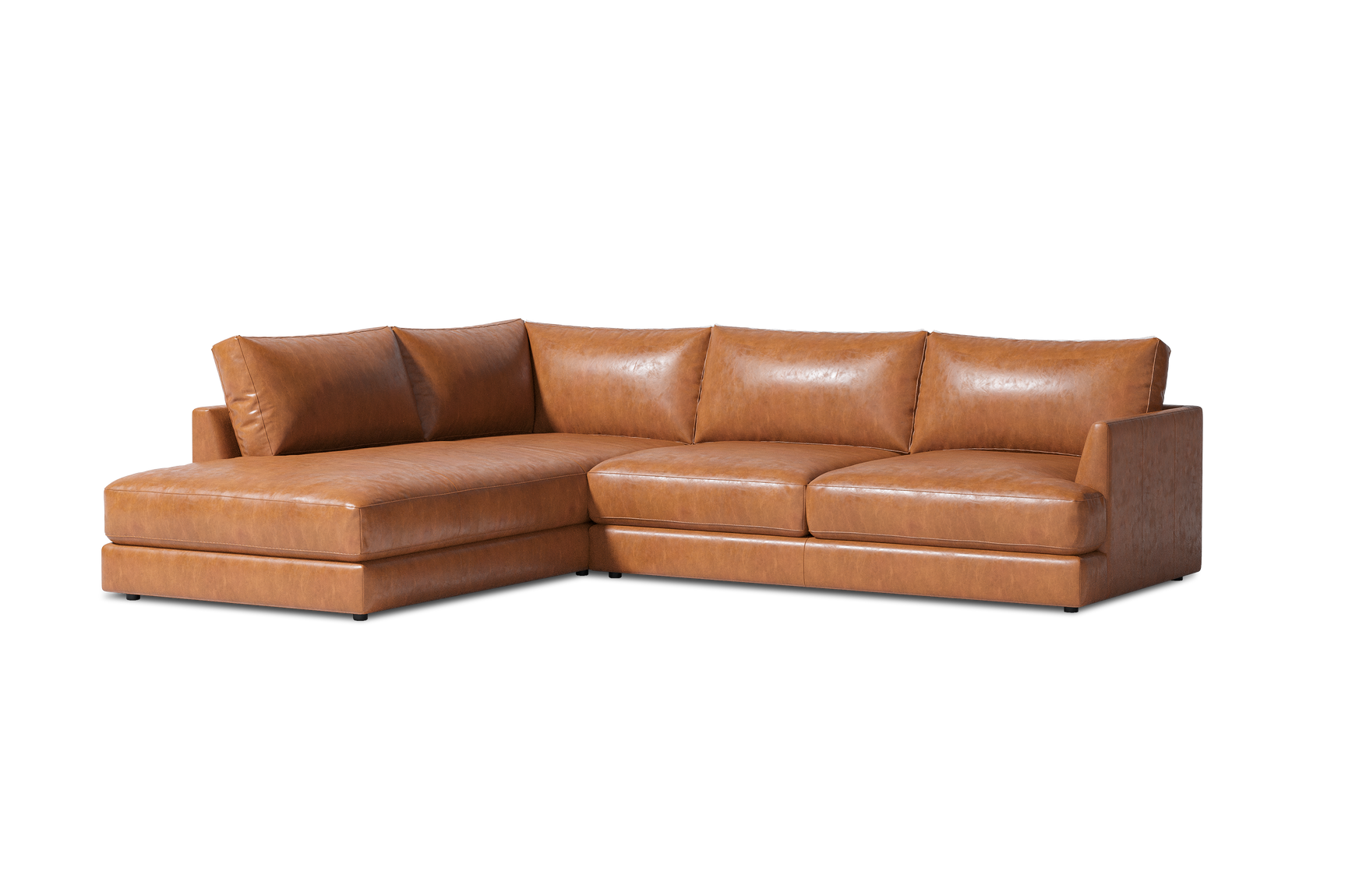 Valencia Serena Leather L-shape with Left Chaise Sectional Sofa, Cognac