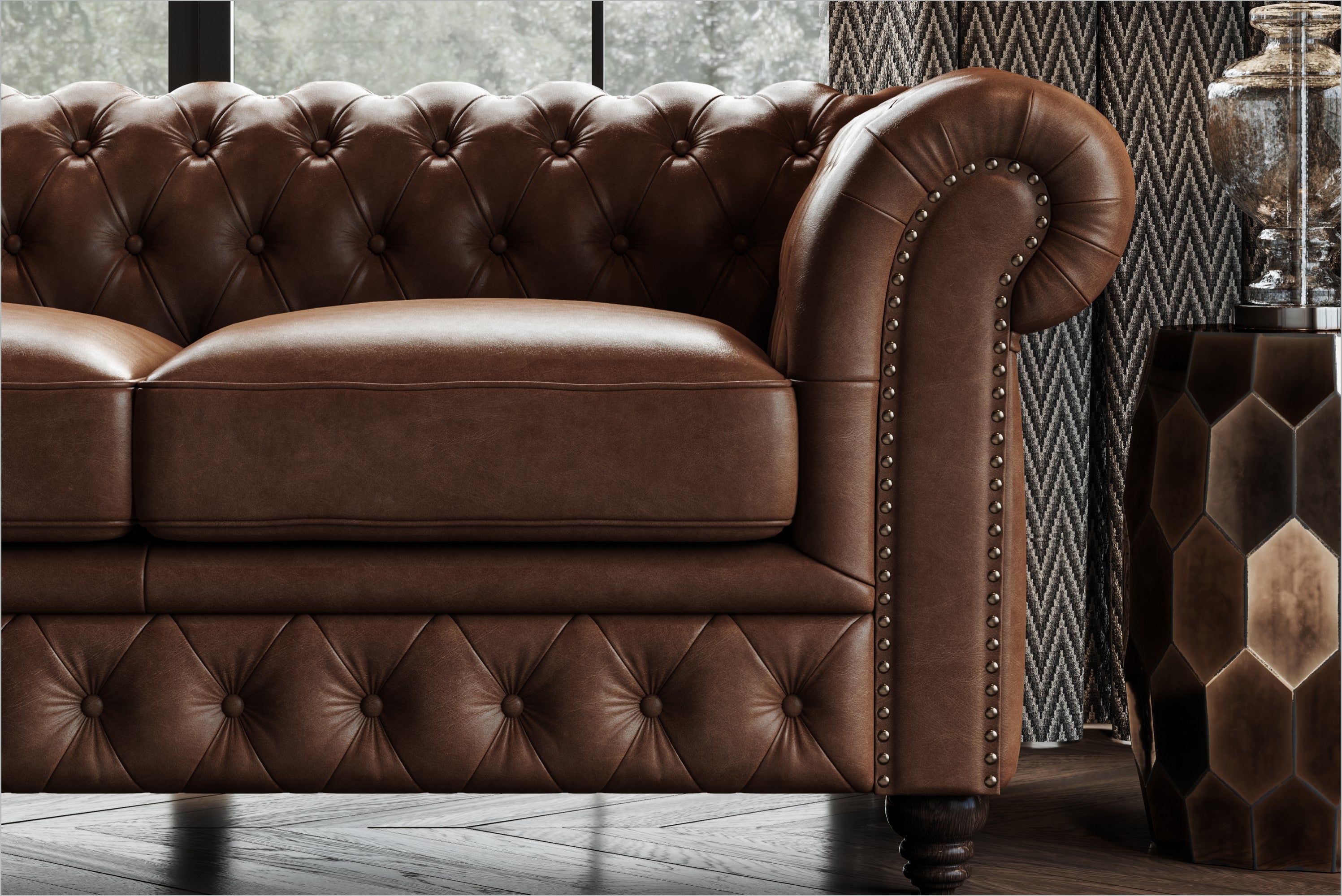 Dark brown on sale leather chesterfield