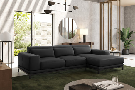 Valencia Valletta Top Grain Leather Three Seats with Right Chaise Sofa, Black