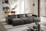 Valencia Nathan Full Aniline Leather Theater Lounge Modular Sofa with Down Feather, Bed Shape, Black Color