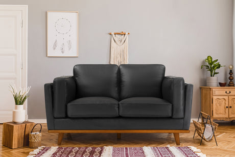 Valencia Artisan Top Grain Leather Loveseat Sofa, Black Color
