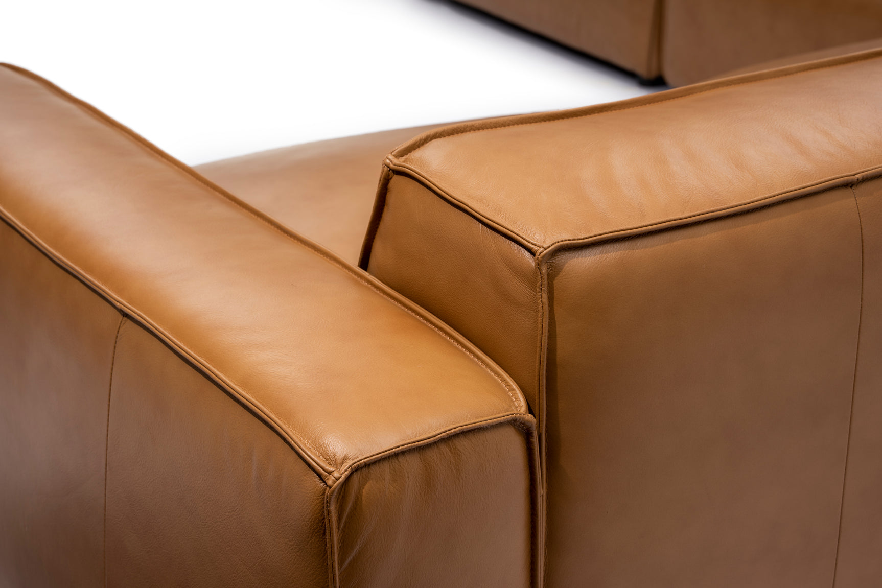 Valencia Nathan Full Aniline Leather Theater Lounge Modular Sofa with Down Feather, Row of 4 with 2 Chaises, Caramel Brown Color