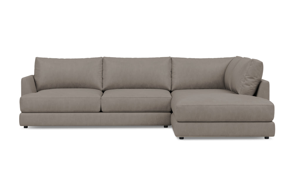 Valencia Serena Leather L-shape with Right Chaise Sectional Sofa, Light Grey