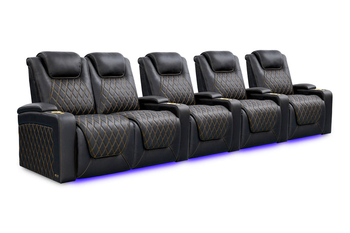 Valencia Oslo Ultimate Luxury Edition Row of 5 Loveseat Left Onyx with Gold Stitching