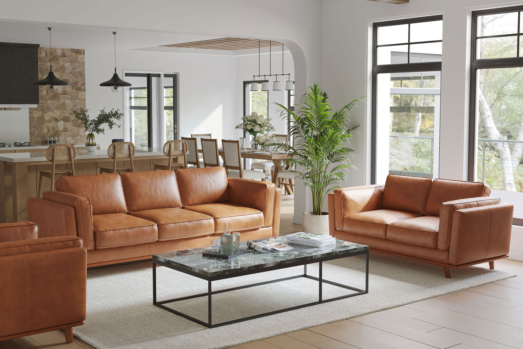 Valencia Artisan Top Grain Leather Loveseat Sofa, Cognac Color