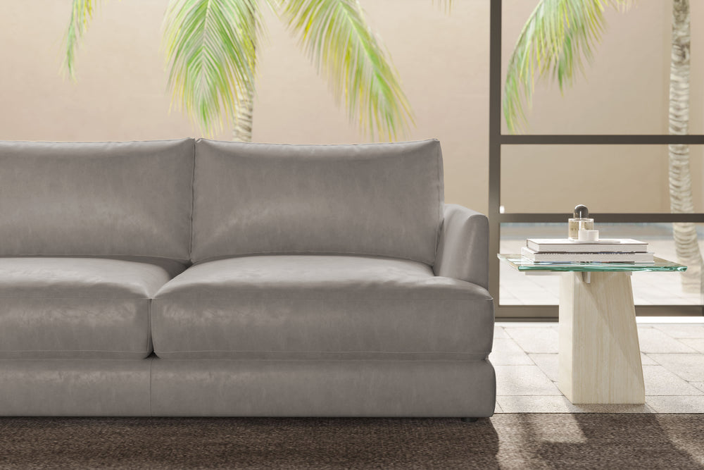 Valencia Serena Leather Three Seats Sectional Sofa, Light Grey