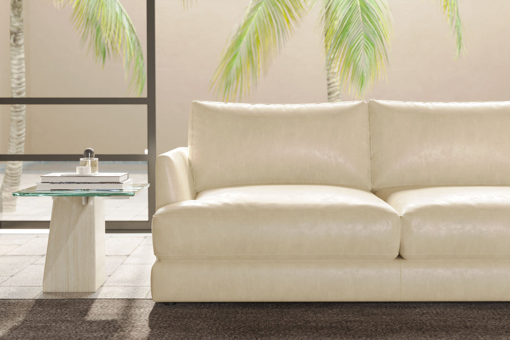 Valencia Serena Leather Three Seats with Right Chaise Sectional Sofa, Beige
