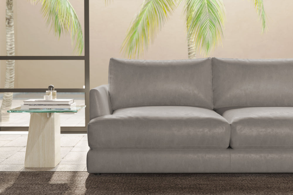 Valencia Serena Leather L-shape with Right Chaise Sectional Sofa, Light Grey