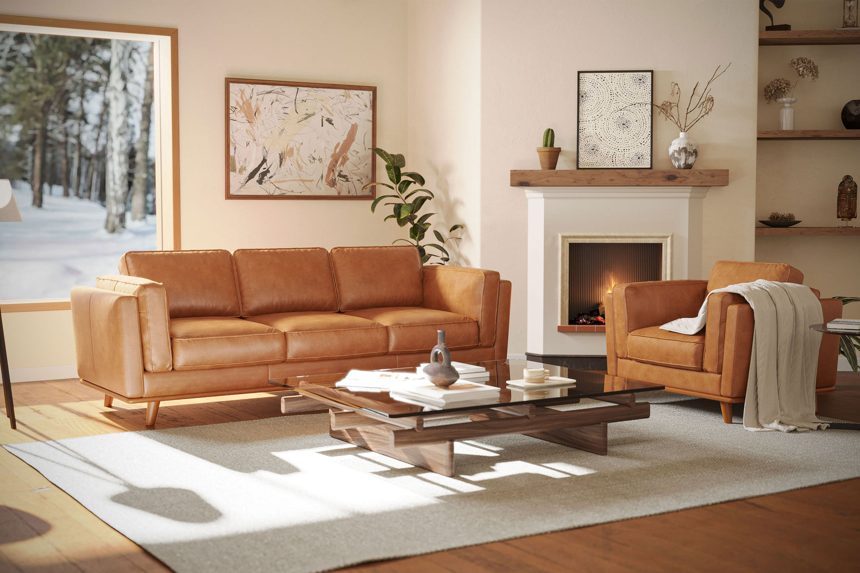 Valencia Artisan Leather Accent Chair, Cognac Color