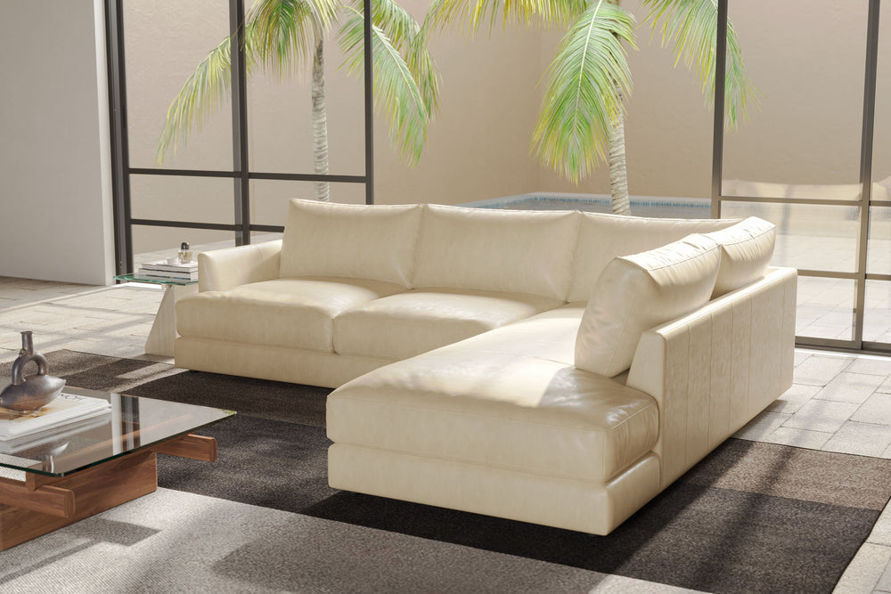 Valencia Serena Leather L-shape with Right Chaise Sectional Sofa, Beige