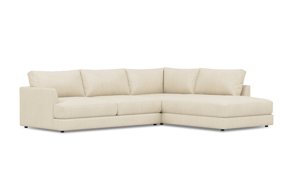 Valencia Serena Leather L-shape with Right Chaise Sectional Sofa, Beige