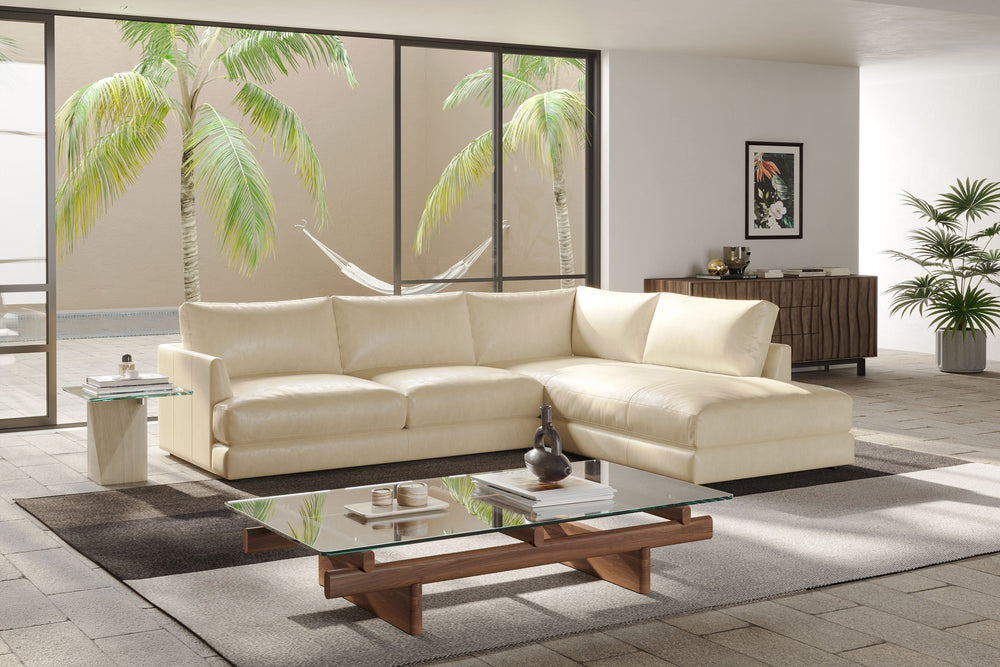 Valencia Serena Leather L-shape with Right Chaise Sectional Sofa, Beige