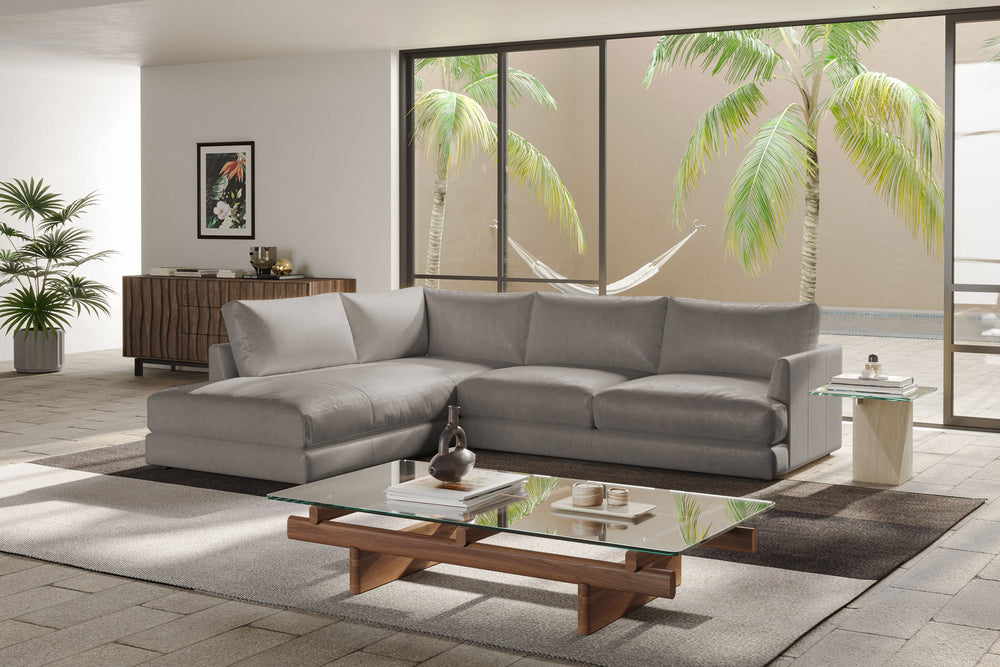 Valencia Serena Leather L-shape with Left Chaise Sectional Sofa, Light Grey