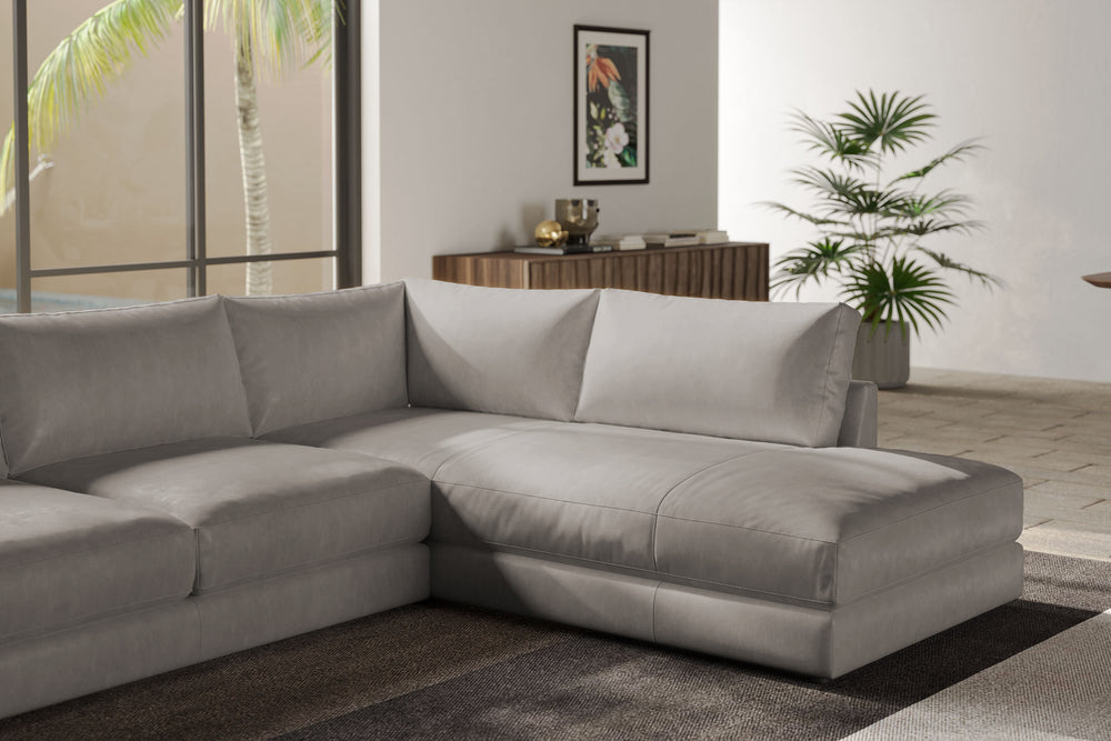 Valencia Serena Leather L-shape with Right Chaise Sectional Sofa, Light Grey