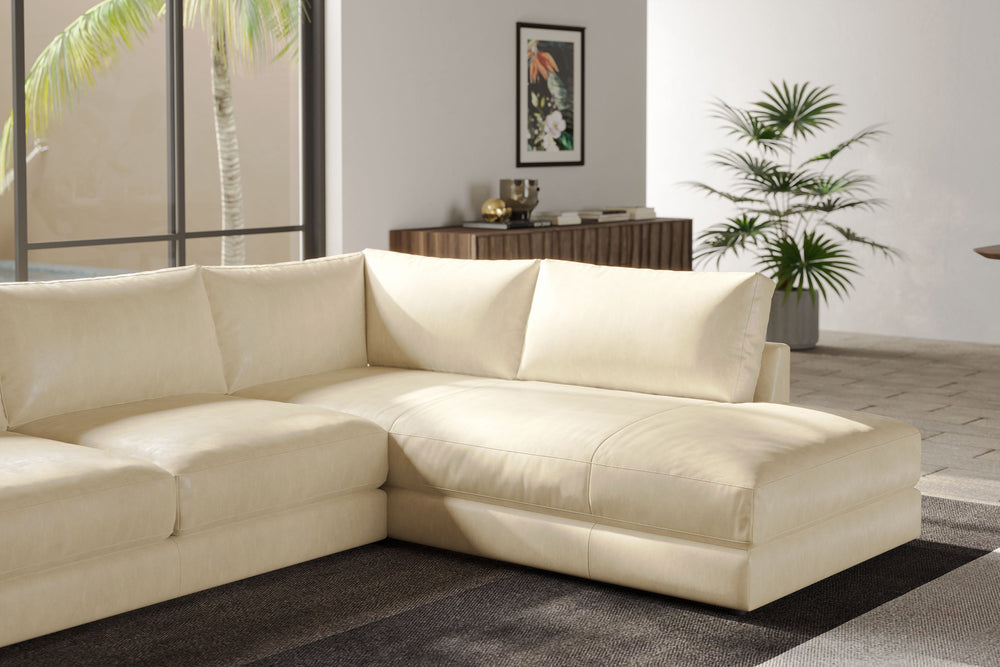 Valencia Serena Leather L-shape with Right Chaise Sectional Sofa, Beige