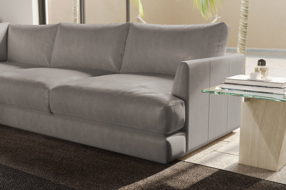 Valencia Serena Leather L-shape with Left Chaise Sectional Sofa, Light Grey