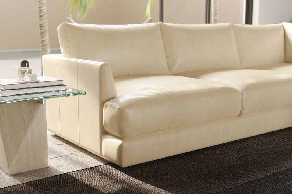 Valencia Serena Leather L-shape with Right Chaise Sectional Sofa, Beige