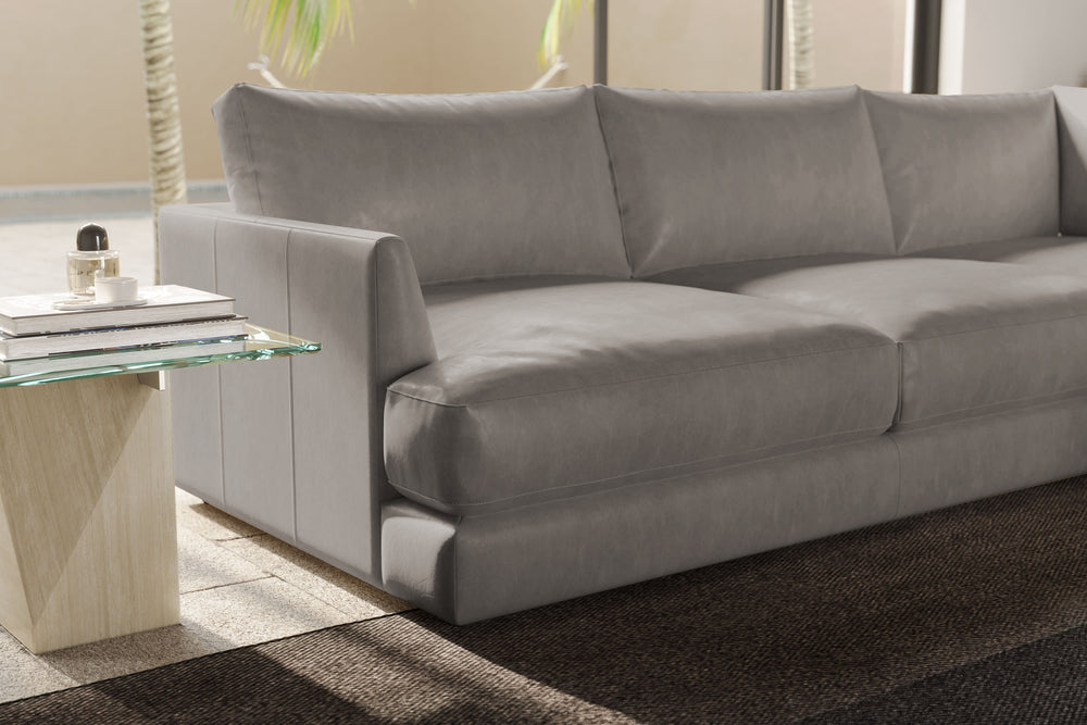 Valencia Serena Leather L-shape with Right Chaise Sectional Sofa, Light Grey