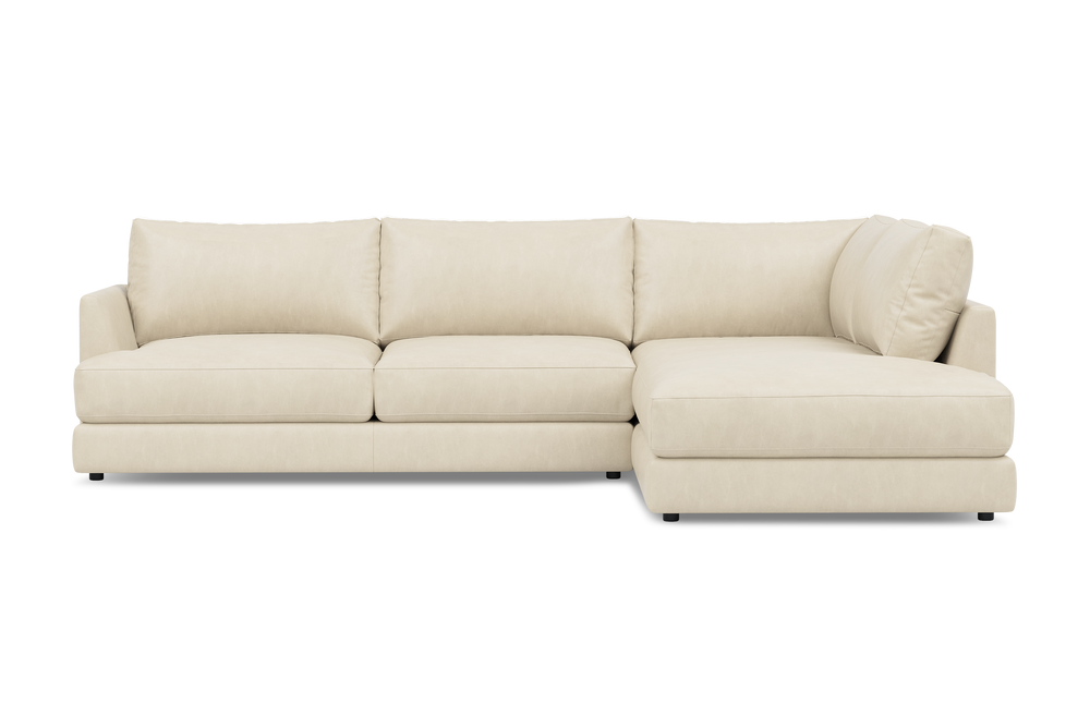 Valencia Serena Leather L-shape with Right Chaise Sectional Sofa, Beige